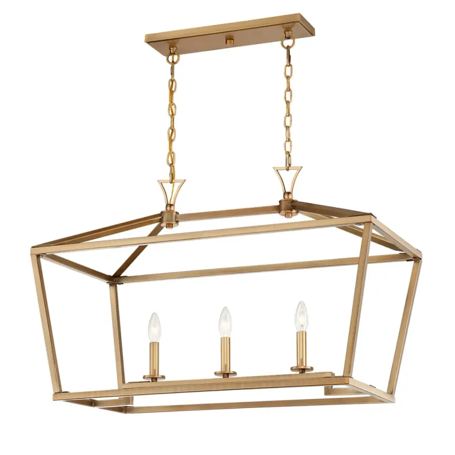 Townsend 3-Light Linear Chandelier in Warm Brass - Image 4