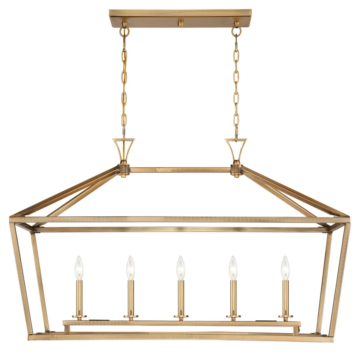 Townsend Five Light Linear Chandelier in Warm Brass