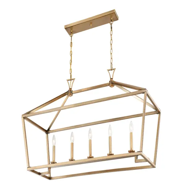Townsend Five Light Linear Chandelier in Warm Brass - Image 5