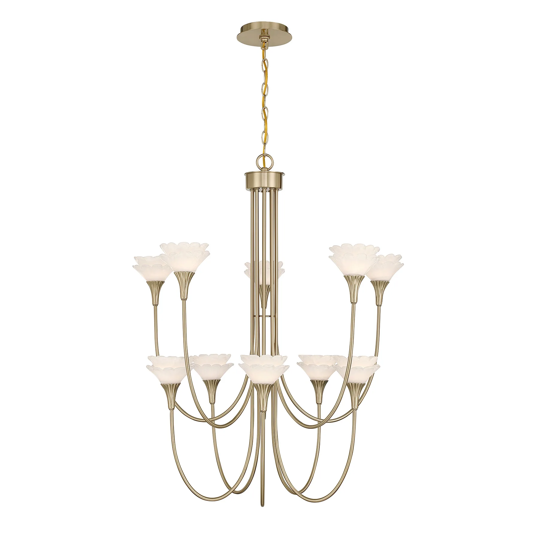 Florena Ten Light Chandelier in Noble Brass