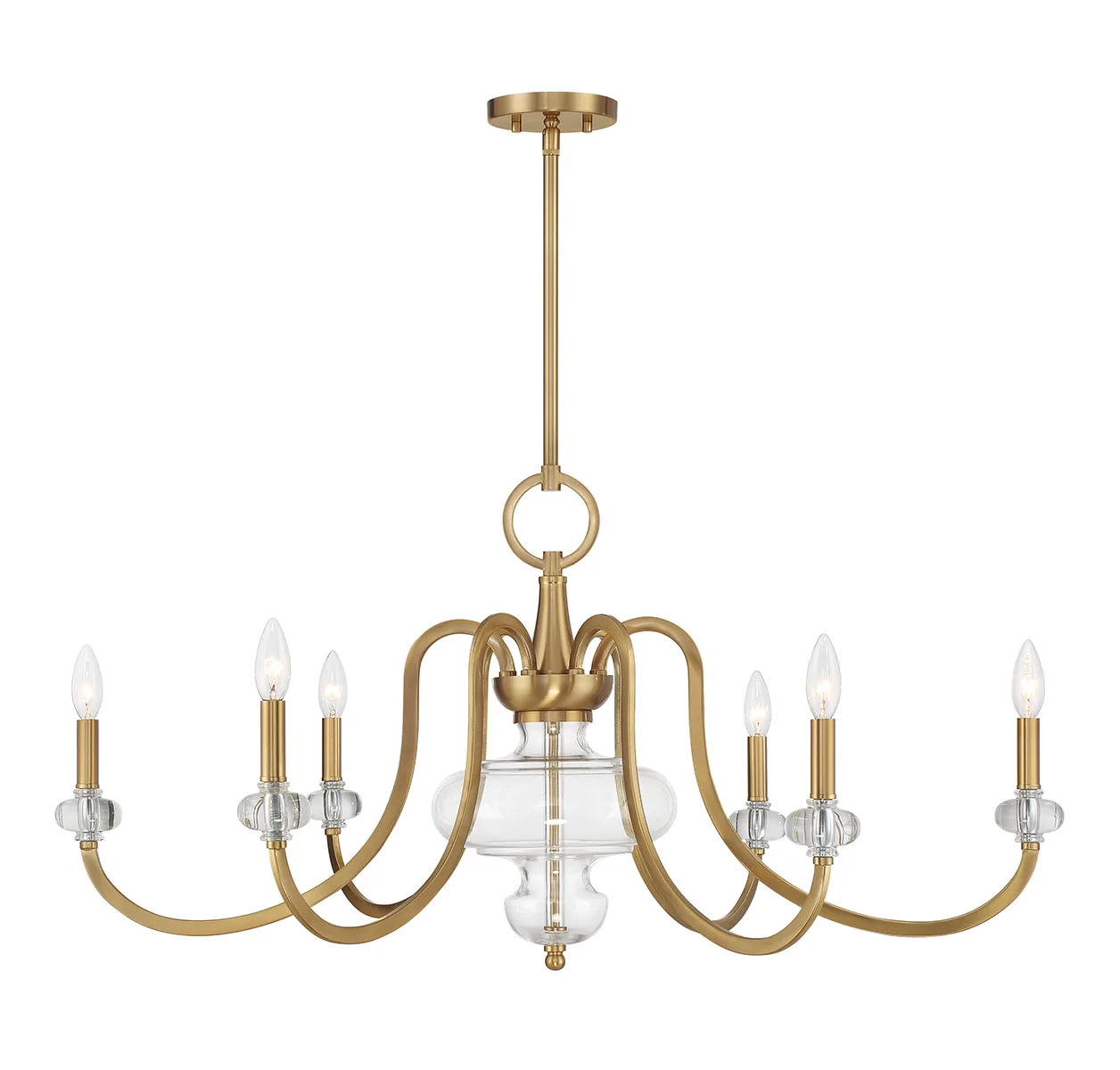 Bergdorf Six Light Chandelier in Warm Brass