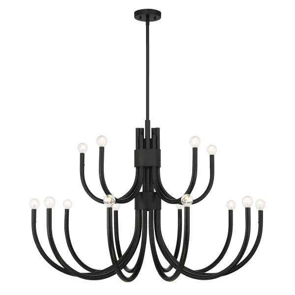 The Sorrento makes a powerful architectural statement with 15 exposed bulbs arranged across two tiers of curved tubular arms. At 42 inches wide, this oversized fixture commands attention in large spaces while the matte black finish provides versatile modern appeal.