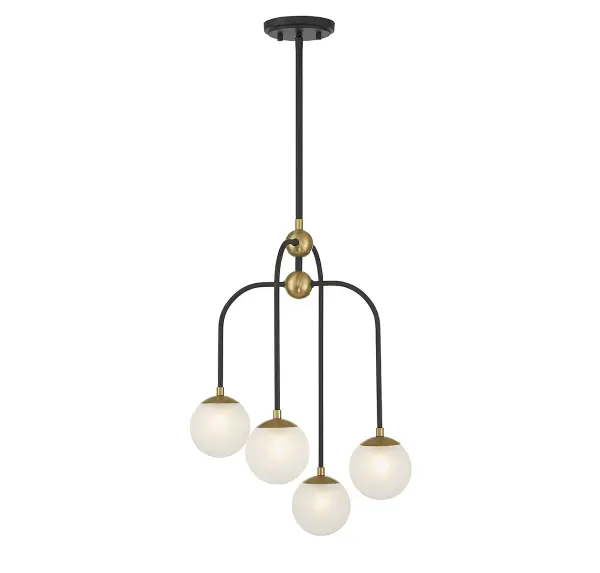 Couplet 4-Light Chandelier in Matte Black with Warm Brass Accents - Image 1