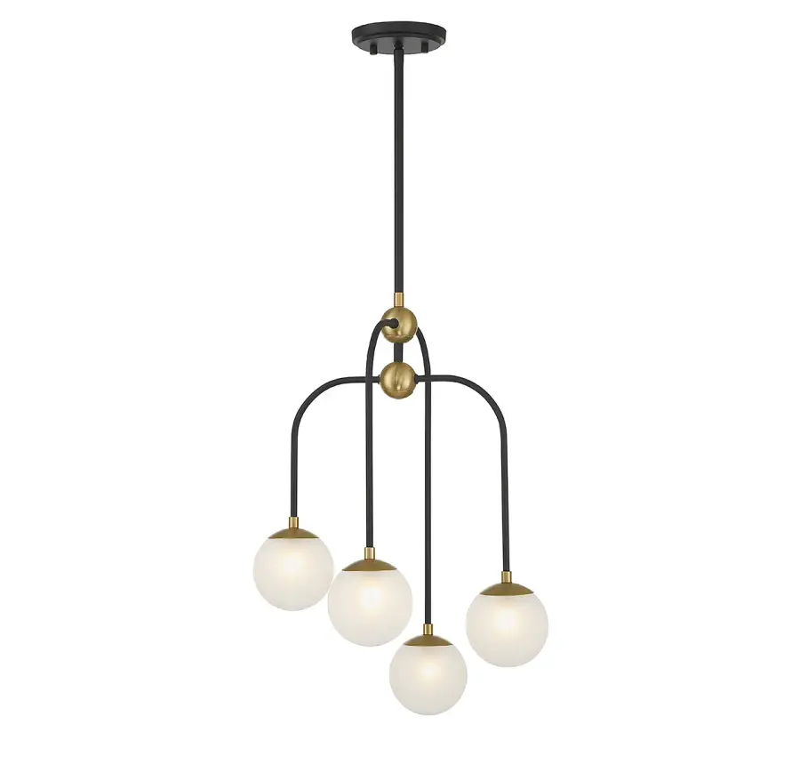 Couplet 4-Light Chandelier in Matte Black with Warm Brass Accents - Image 1