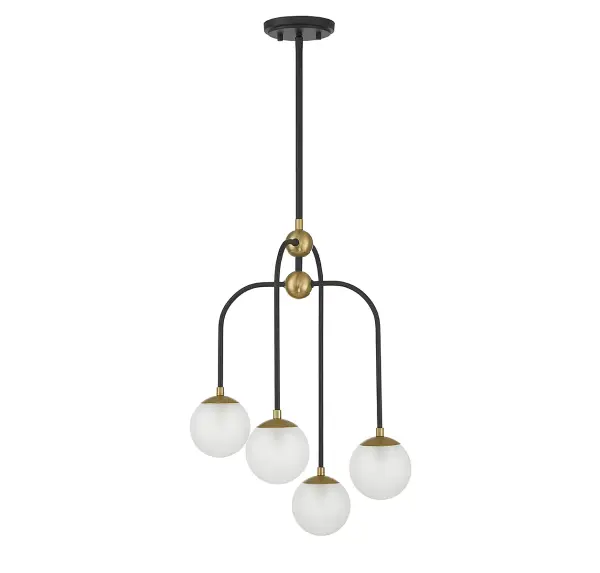 Couplet 4-Light Chandelier in Matte Black with Warm Brass Accents - Image 2