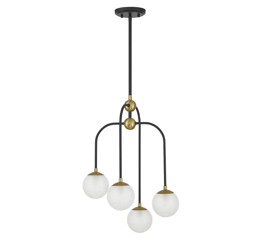 Couplet 4-Light Chandelier in Matte Black with Warm Brass Accents - Image 2