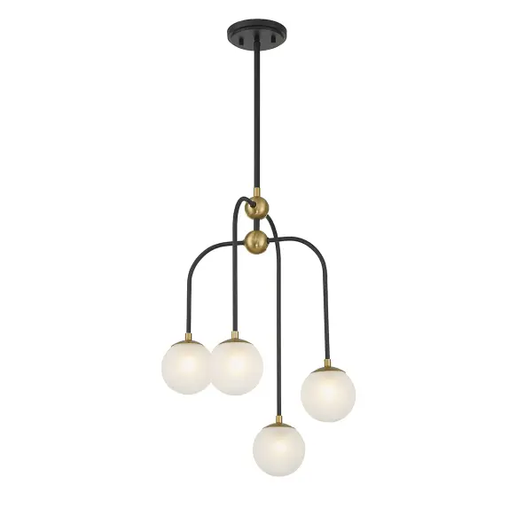 Couplet 4-Light Chandelier in Matte Black with Warm Brass Accents - Image 3