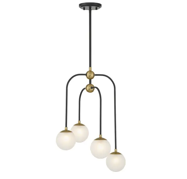 Couplet 4-Light Chandelier in Matte Black with Warm Brass Accents - Image 5