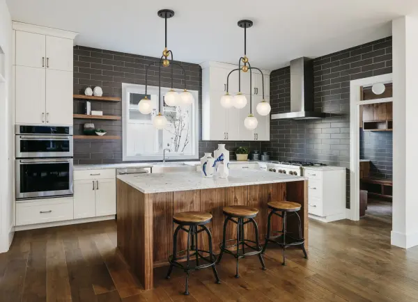 Couplet 4-Light Chandelier in Matte Black with Warm Brass Accents - Image 6