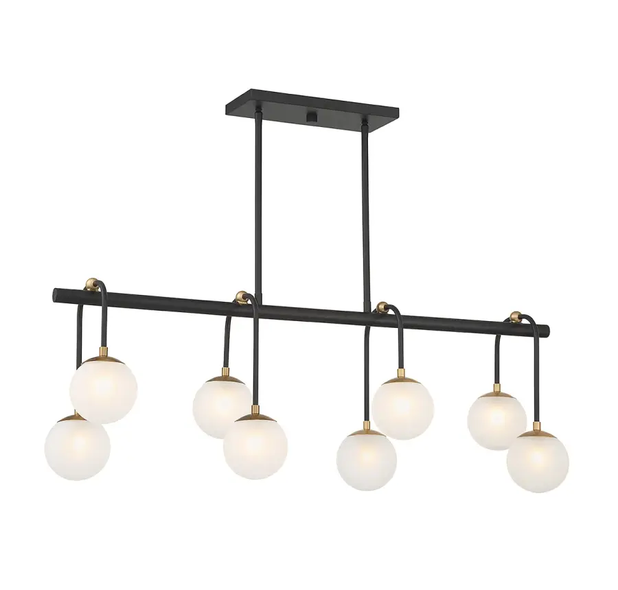 Couplet 8-Light Linear Chandelier in Matte Black with Warm Brass Accents - Image 1