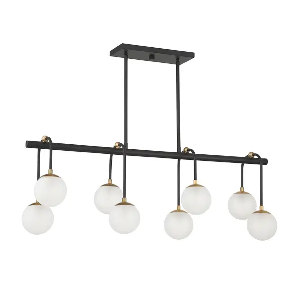 Couplet 8-Light Linear Chandelier in Matte Black with Warm Brass Accents - Image 2