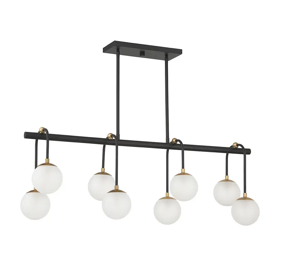 Couplet 8-Light Linear Chandelier in Matte Black with Warm Brass Accents - Image 2