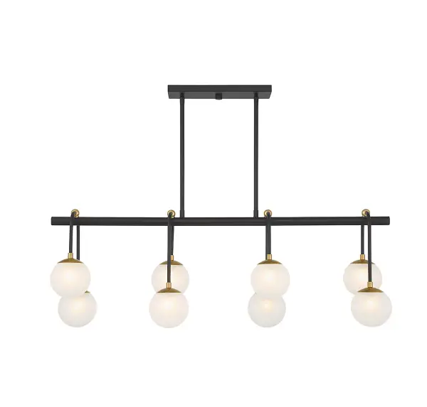 Couplet 8-Light Linear Chandelier in Matte Black with Warm Brass Accents - Image 3
