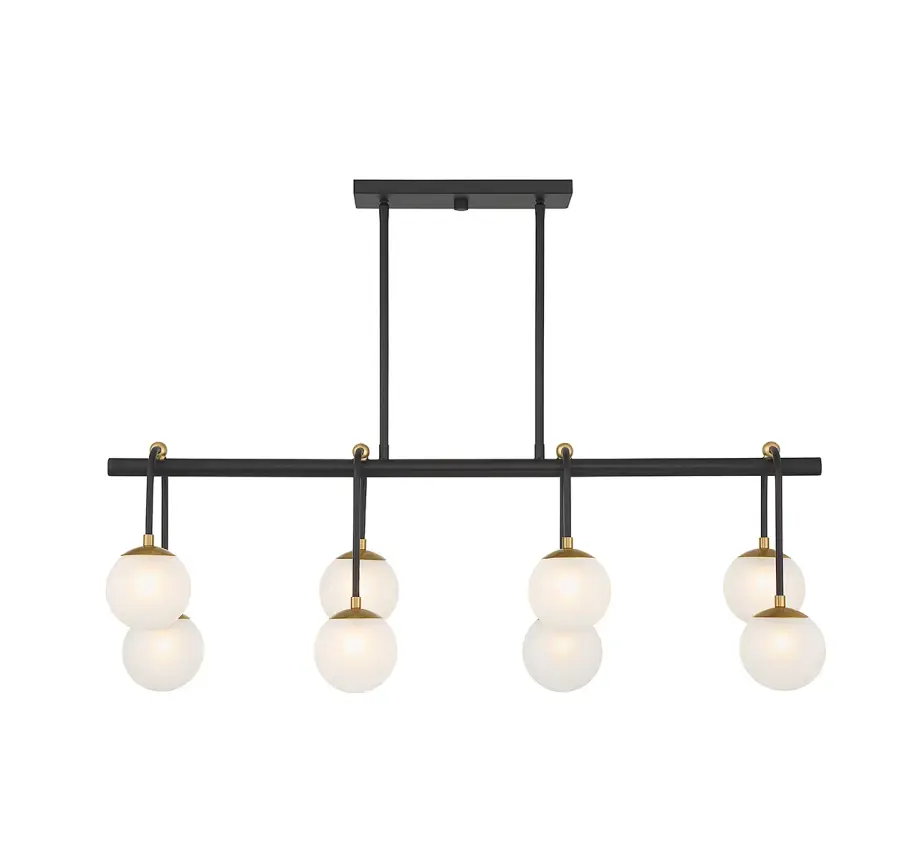 Couplet 8-Light Linear Chandelier in Matte Black with Warm Brass Accents - Image 3