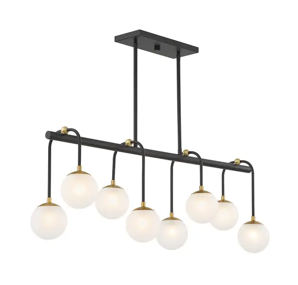 Couplet 8-Light Linear Chandelier in Matte Black with Warm Brass Accents - Image 4