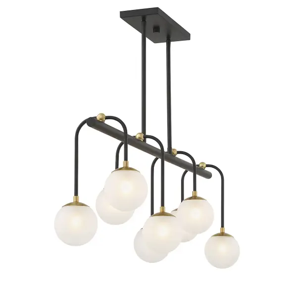 Couplet 8-Light Linear Chandelier in Matte Black with Warm Brass Accents - Image 5