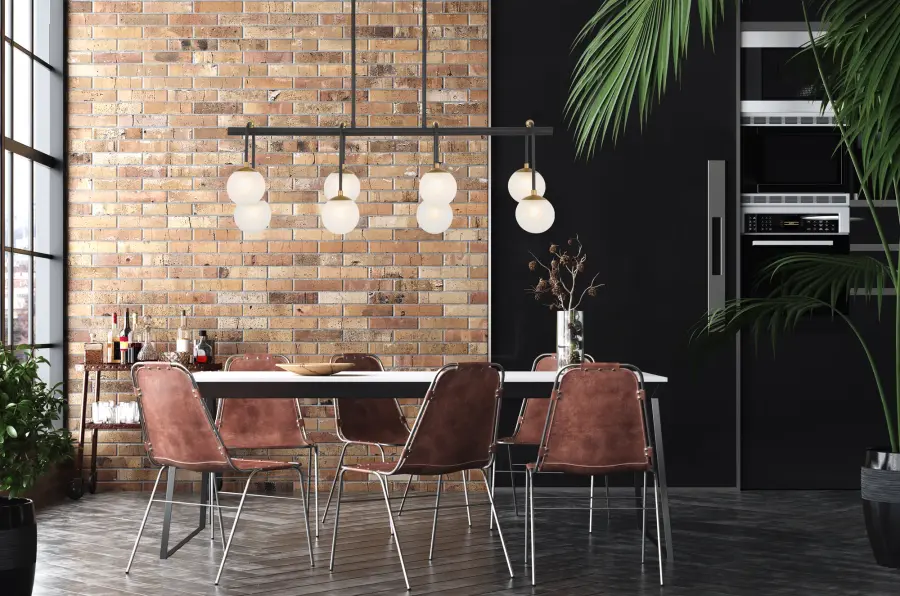 Couplet 8-Light Linear Chandelier in Matte Black with Warm Brass Accents - Image 7