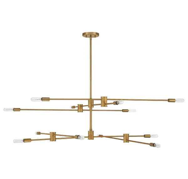 The Lyrique brings architectural drama with its 54-inch span and adjustable arms that let you customize the configuration. The warm brass finish adds sophisticated warmth while the open geometric structure keeps it contemporary and airy.