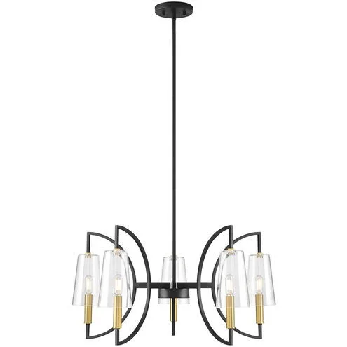 Hanley Five Light Chandelier in Matte Black/Warm Brass