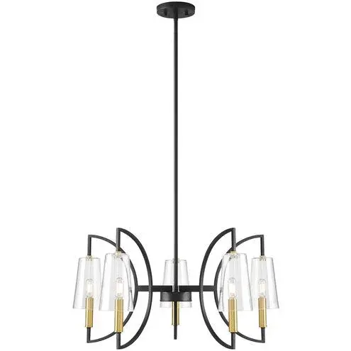 Hanley Five Light Chandelier in Matte Black/Warm Brass - Image 1