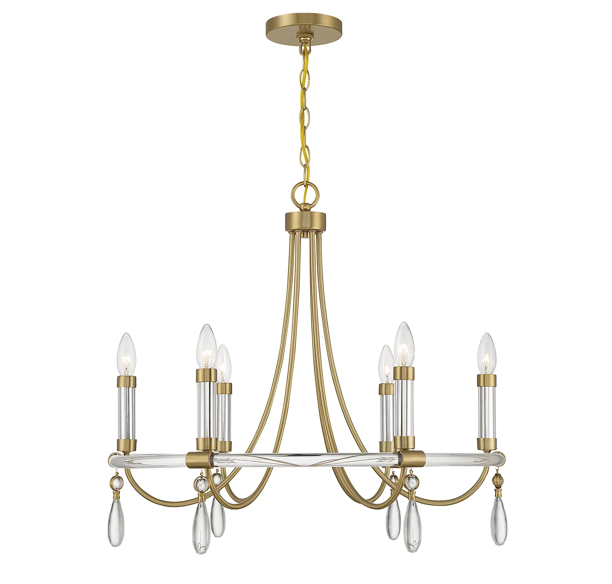 Mayfair Six Light Chandelier in Warm Brass/Chrome
