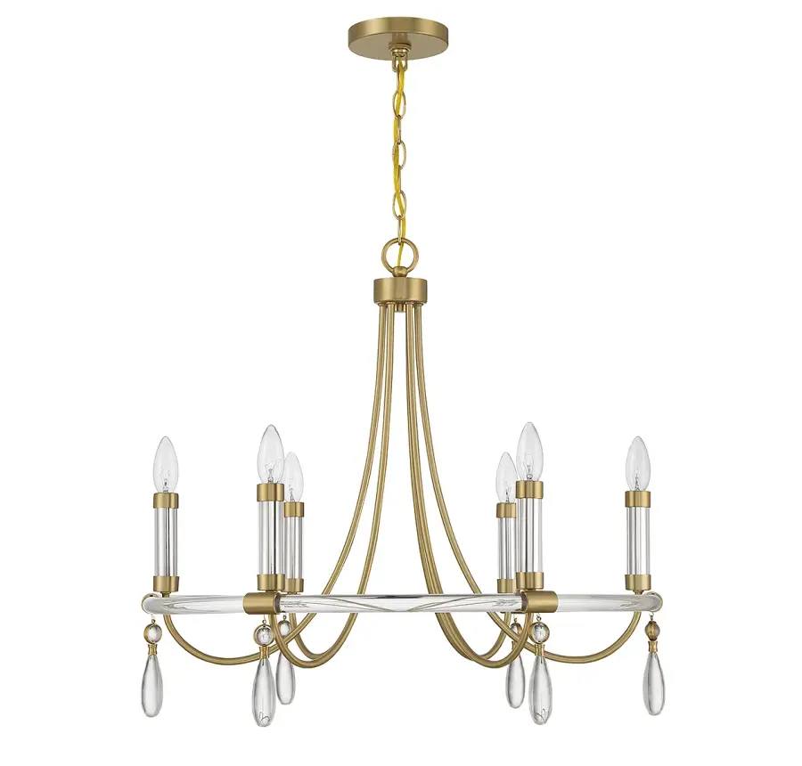 Mayfair 6-Light Chandelier in Warm Brass and Chrome - Image 2