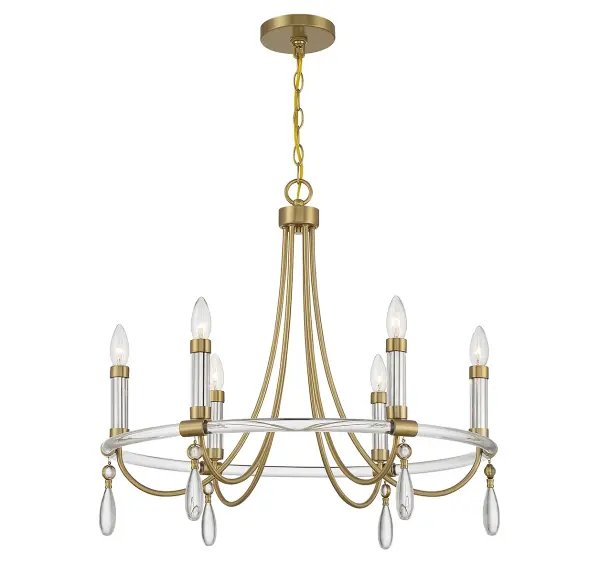 Mayfair 6-Light Chandelier in Warm Brass and Chrome - Image 3