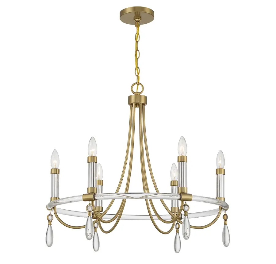 Mayfair 6-Light Chandelier in Warm Brass and Chrome - Image 3