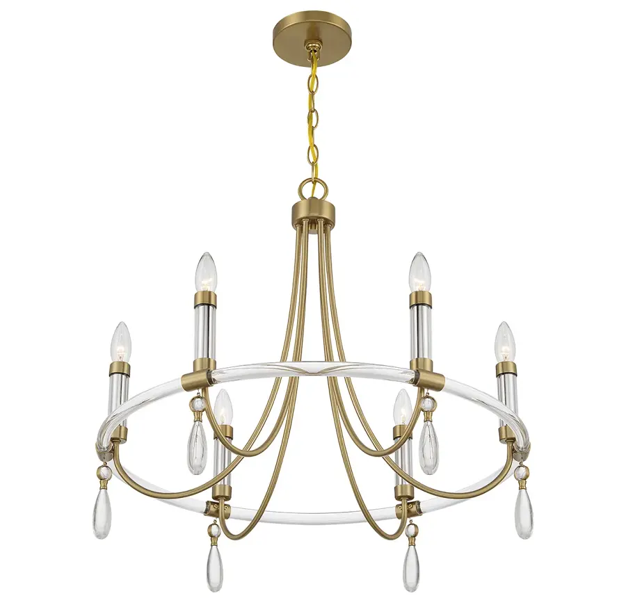 Mayfair 6-Light Chandelier in Warm Brass and Chrome - Image 4