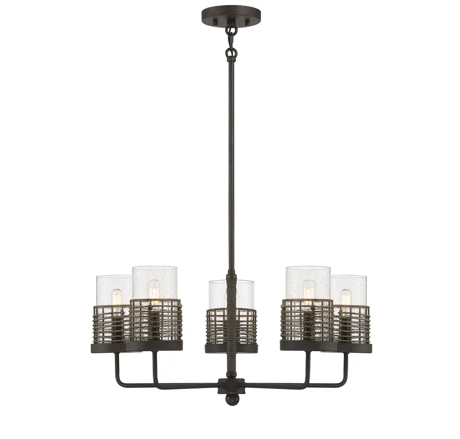 Granada 5-Light Chandelier in Gunsmoke with Gray Rattan