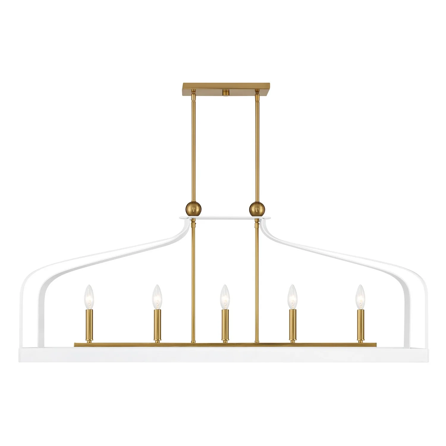 Sheffield Five Light Linear Chandelier in White with Warm Brass
