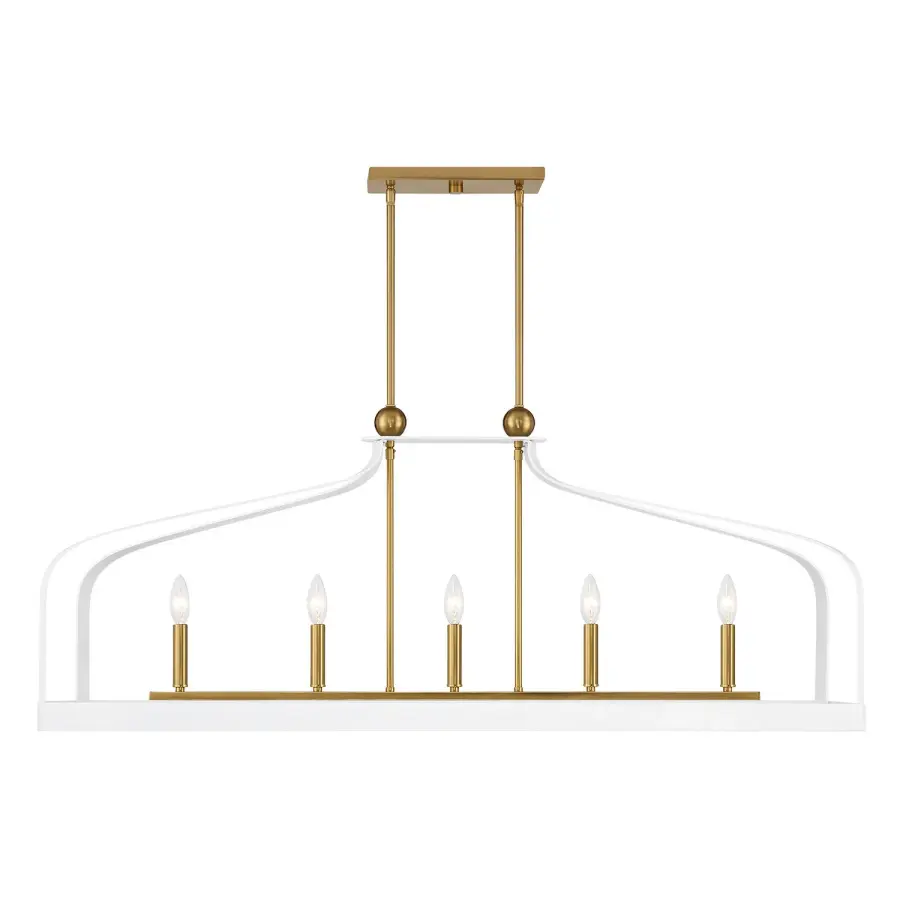 Sheffield Five Light Linear Chandelier in White with Warm Brass - Image 1