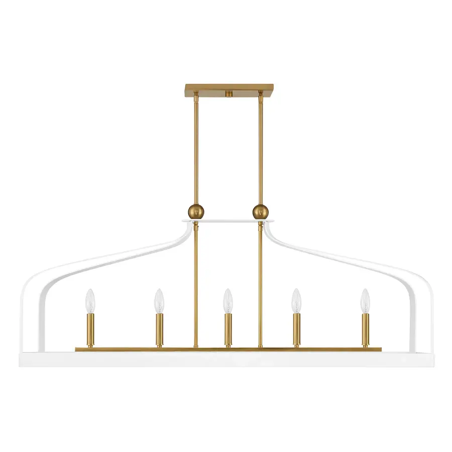Sheffield Five Light Linear Chandelier in White with Warm Brass - Image 2