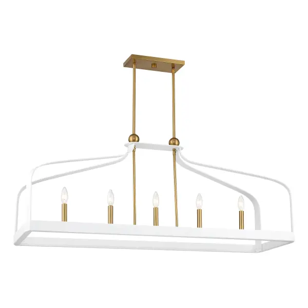 Sheffield Five Light Linear Chandelier in White with Warm Brass - Image 3