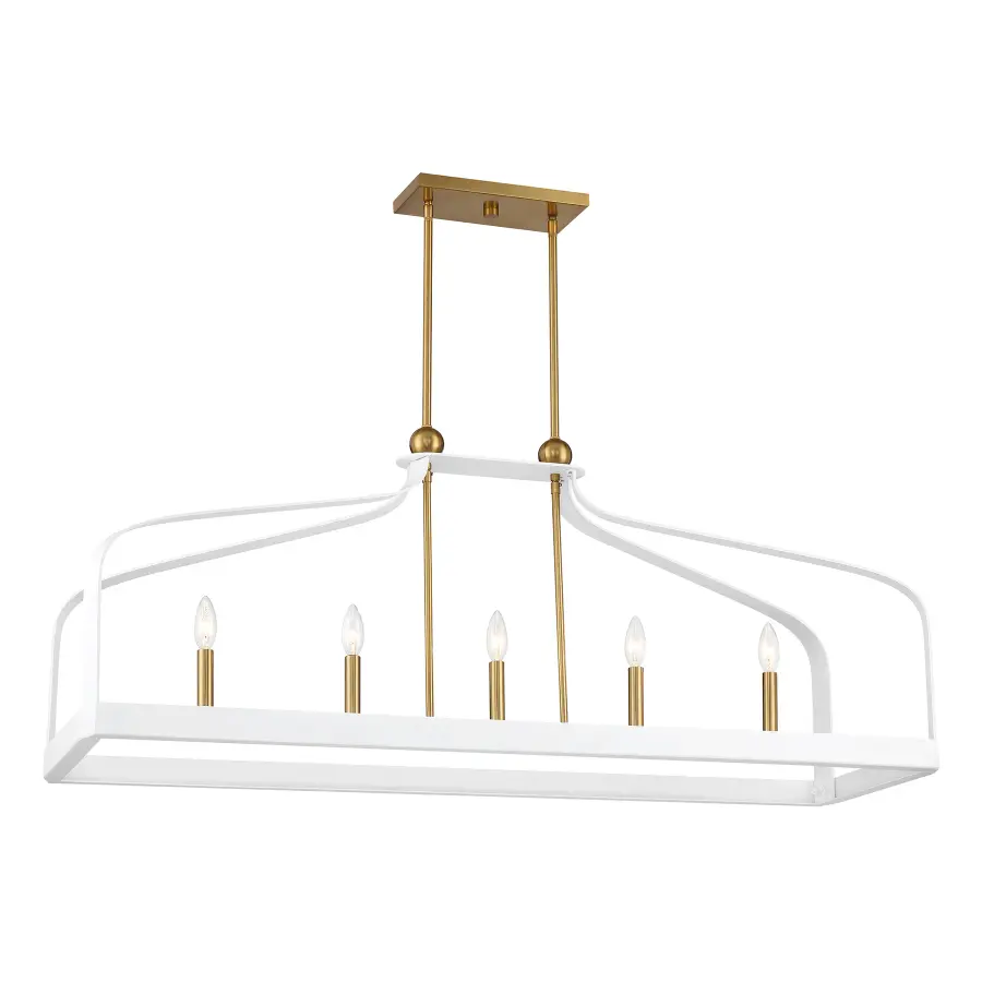 Sheffield Five Light Linear Chandelier in White with Warm Brass - Image 3