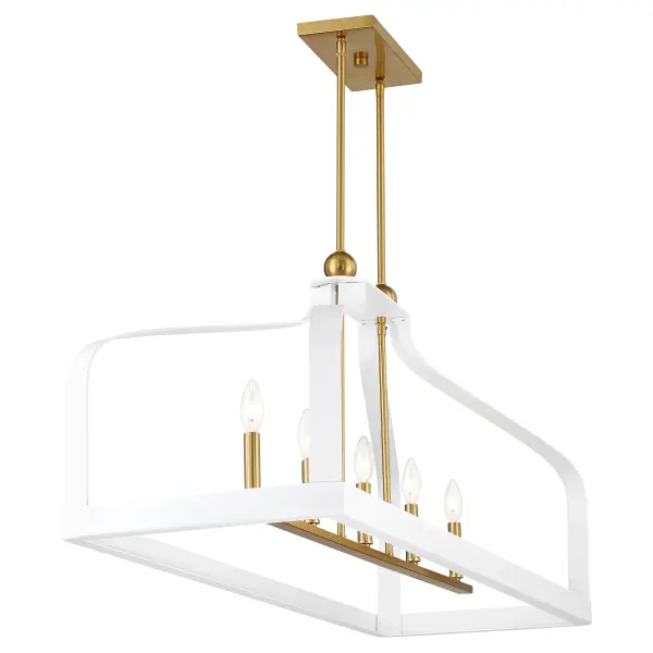 Sheffield Five Light Linear Chandelier in White with Warm Brass - Image 5