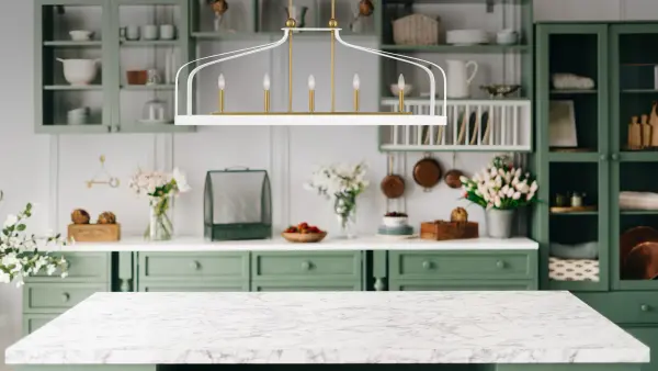 Sheffield Five Light Linear Chandelier in White with Warm Brass - Image 7