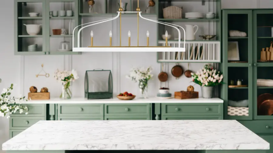 Sheffield Five Light Linear Chandelier in White with Warm Brass - Image 7