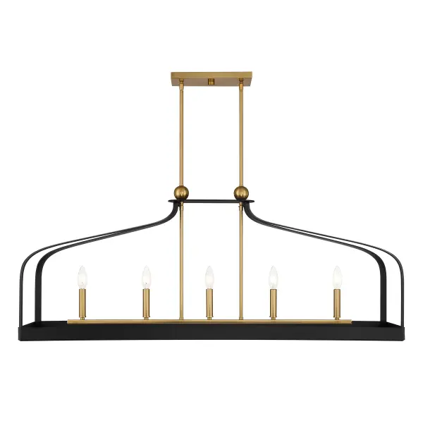 Sheffield 5-Light Linear Chandelier in Matte Black with Warm Brass Accents
