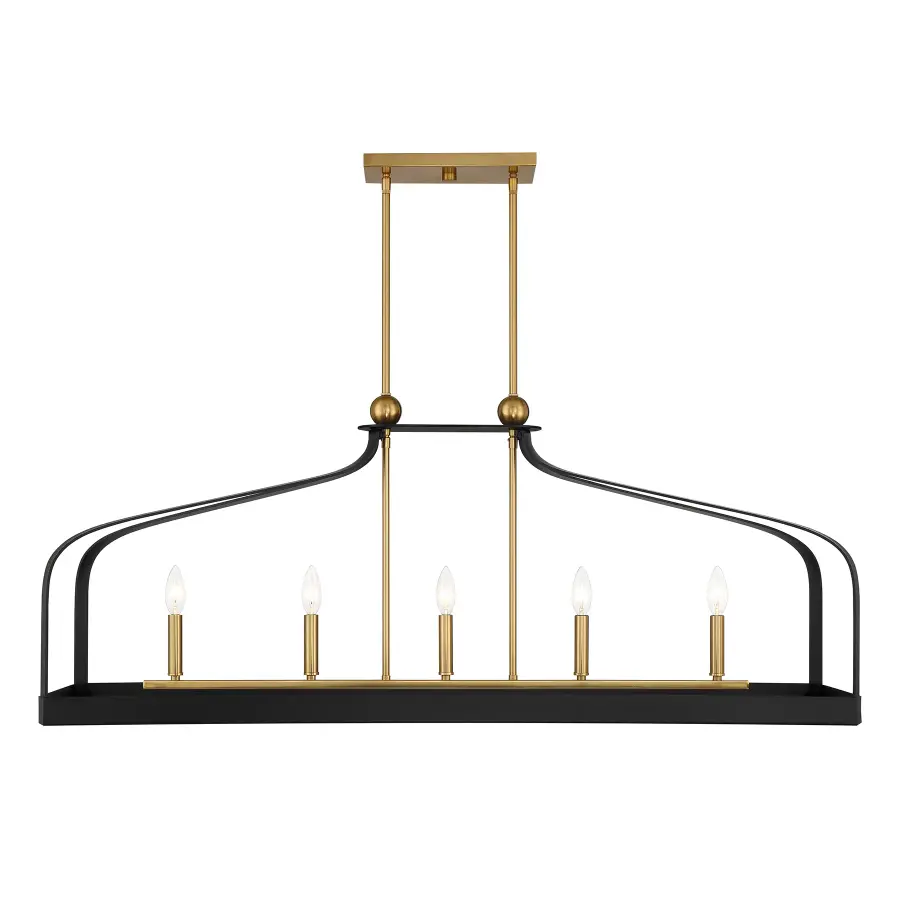 Sheffield 5-Light Linear Chandelier in Matte Black with Warm Brass Accents - Image 1