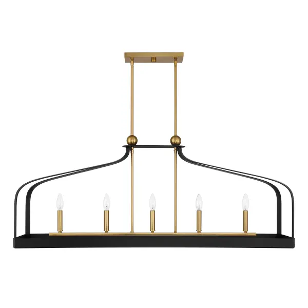 Sheffield 5-Light Linear Chandelier in Matte Black with Warm Brass Accents - alternate view