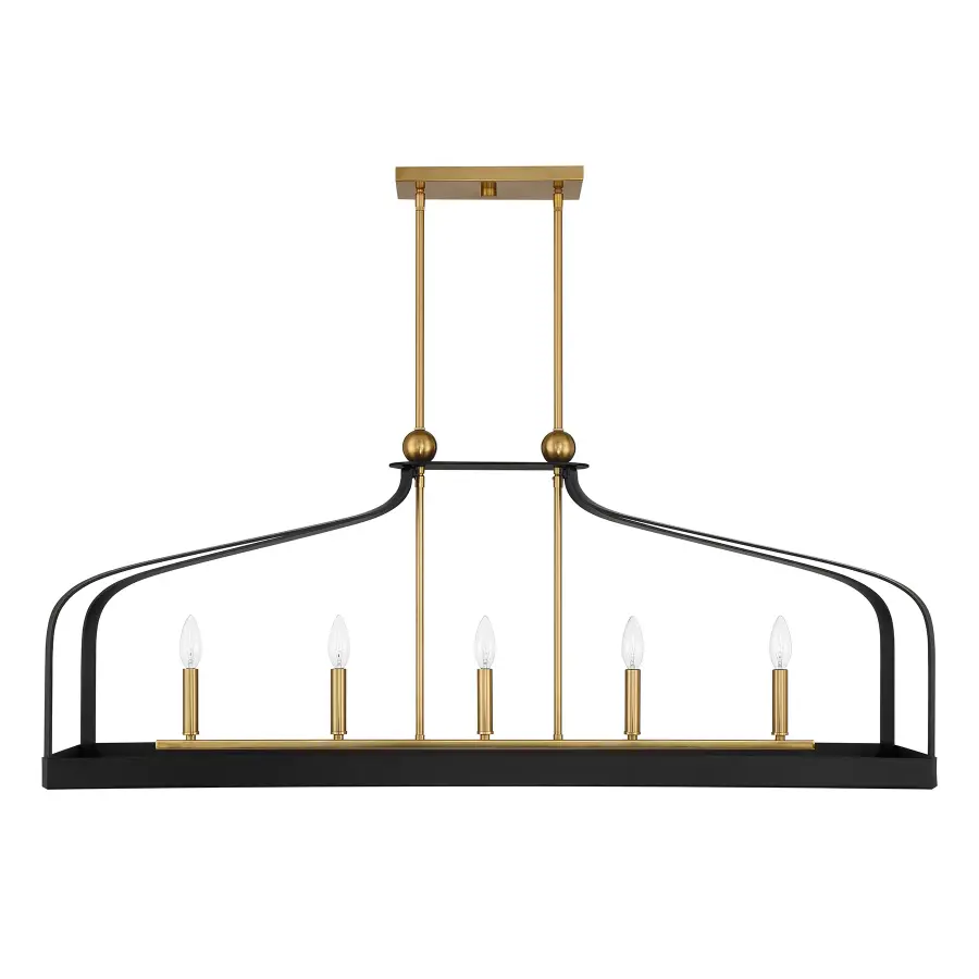 Sheffield 5-Light Linear Chandelier in Matte Black with Warm Brass Accents - Image 2