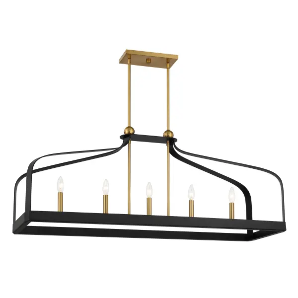 Sheffield 5-Light Linear Chandelier in Matte Black with Warm Brass Accents - Image 3