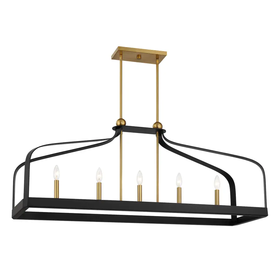 Sheffield 5-Light Linear Chandelier in Matte Black with Warm Brass Accents - Image 3