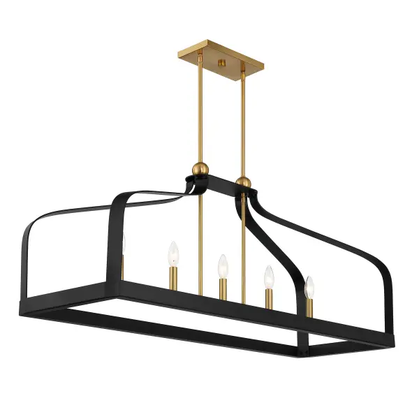 Sheffield 5-Light Linear Chandelier in Matte Black with Warm Brass Accents - Image 4