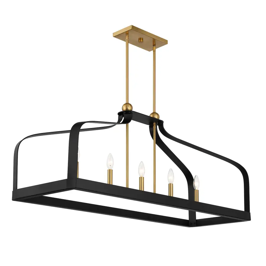 Sheffield 5-Light Linear Chandelier in Matte Black with Warm Brass Accents - Image 4