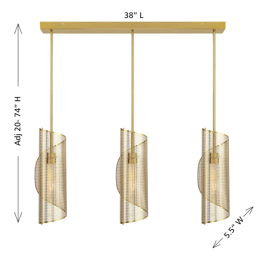Hillbourne Three Light Linear Chandelier in Warm Brass - Image 7