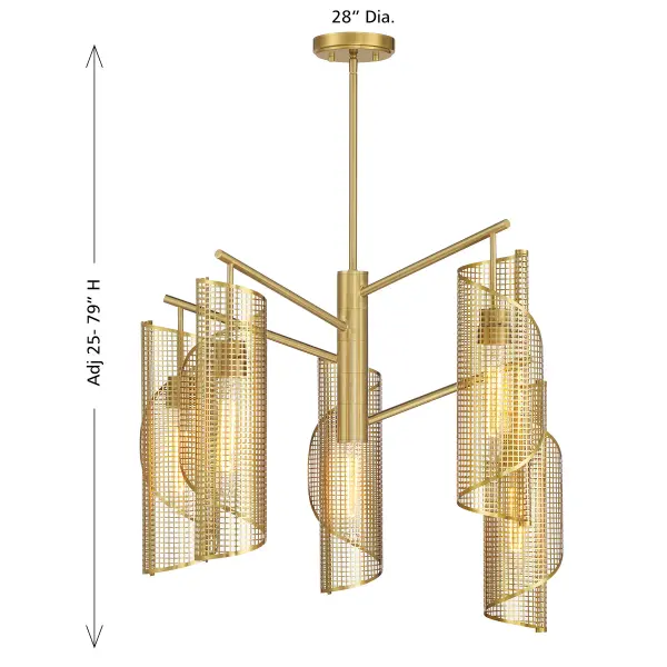 Hillbourne Five Light Chandelier in Warm Brass - Image 7