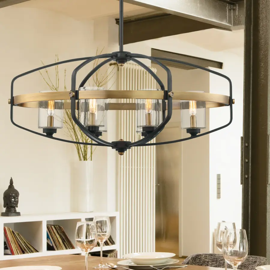 Kirkland 6-Light Linear Chandelier in English Bronze and Warm Brass - Image 4