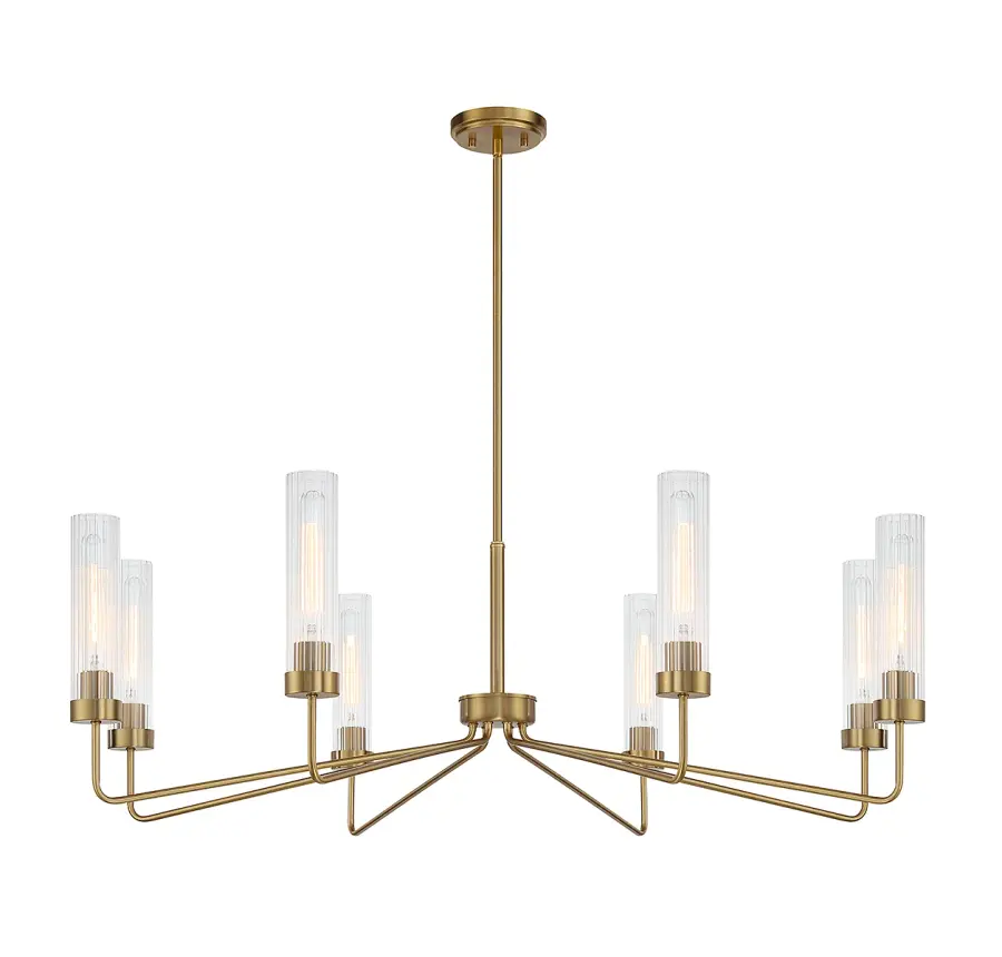 Baker Eight Light Chandelier in Warm Brass - Image 3